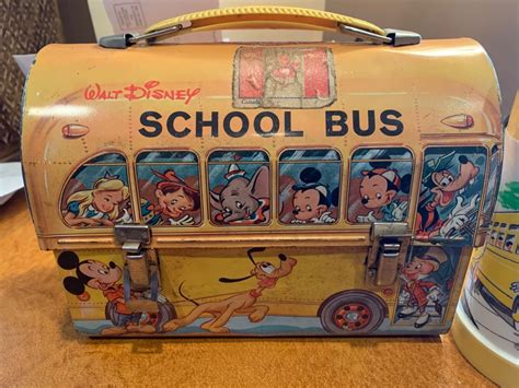 vintage walt disney school bus metal lunch box with thermos|old disney lunch boxes.